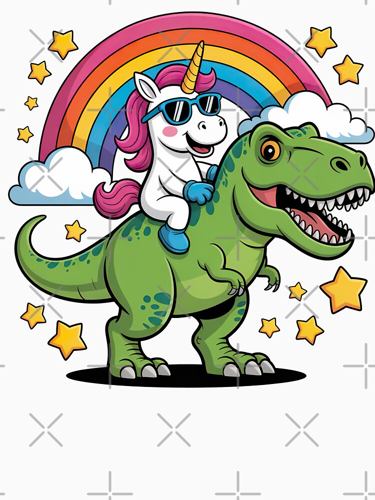 Cartoon Dinosaur And Unicorn, Unicorn Riding Dinosaur by graphic-genie