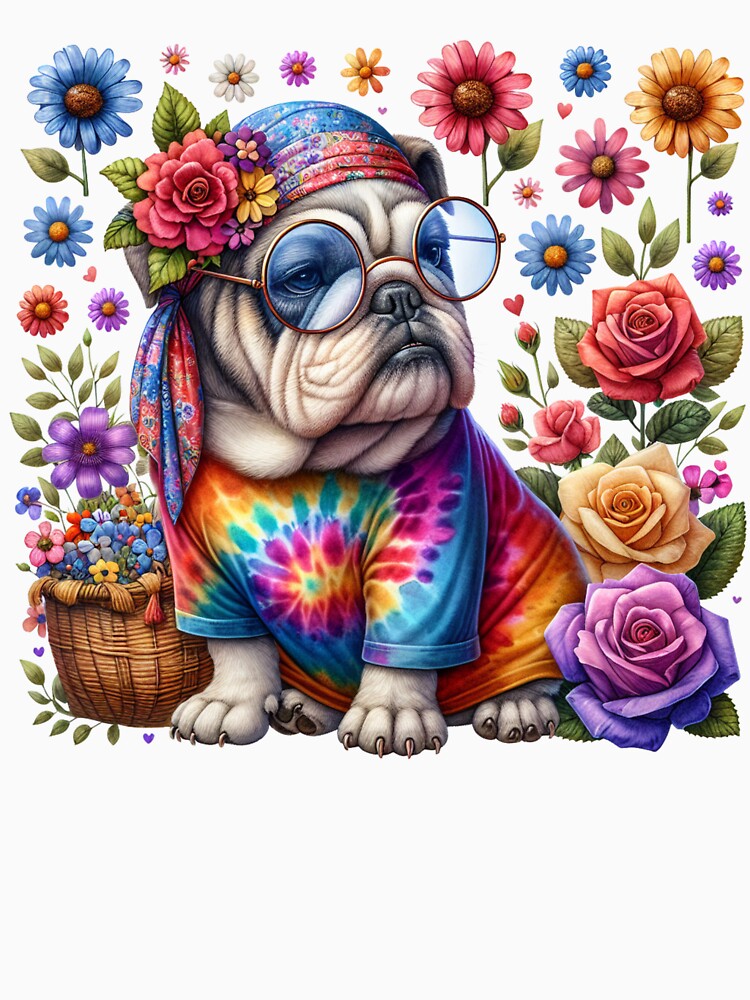 Adorable Hippie Bulldog Sublimation Design by Colorten