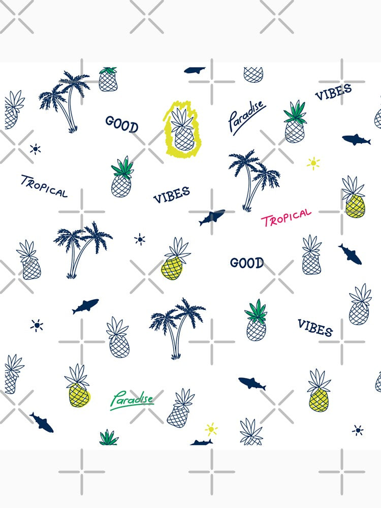 Summer seamless pattern.Pineapple,palm tree, shark drawing.Fun t-shirt design for kids.Vector illustration design for fashion fabrics, textile graphics, print for Men's & Women's Fashion by TeeFashionShop