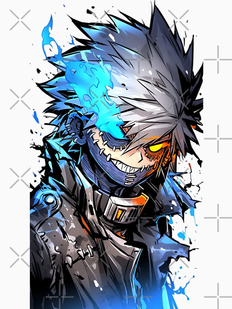 Blue Fire Anime Villain Aesthetic – Dark Manga Style Streetwear Design by Dyan4