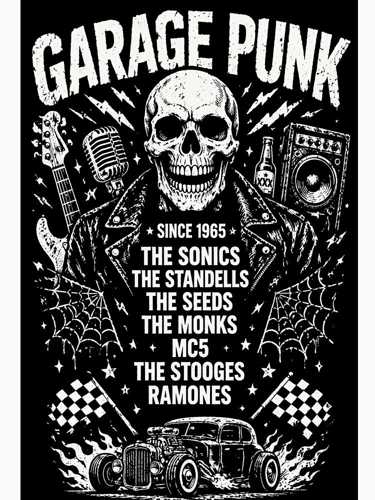 Garage Punk Since 1965 – Skull Leather Jacket Rock Band Distressed Vintage Punk Rock T-Shirt Design by Endthedisease