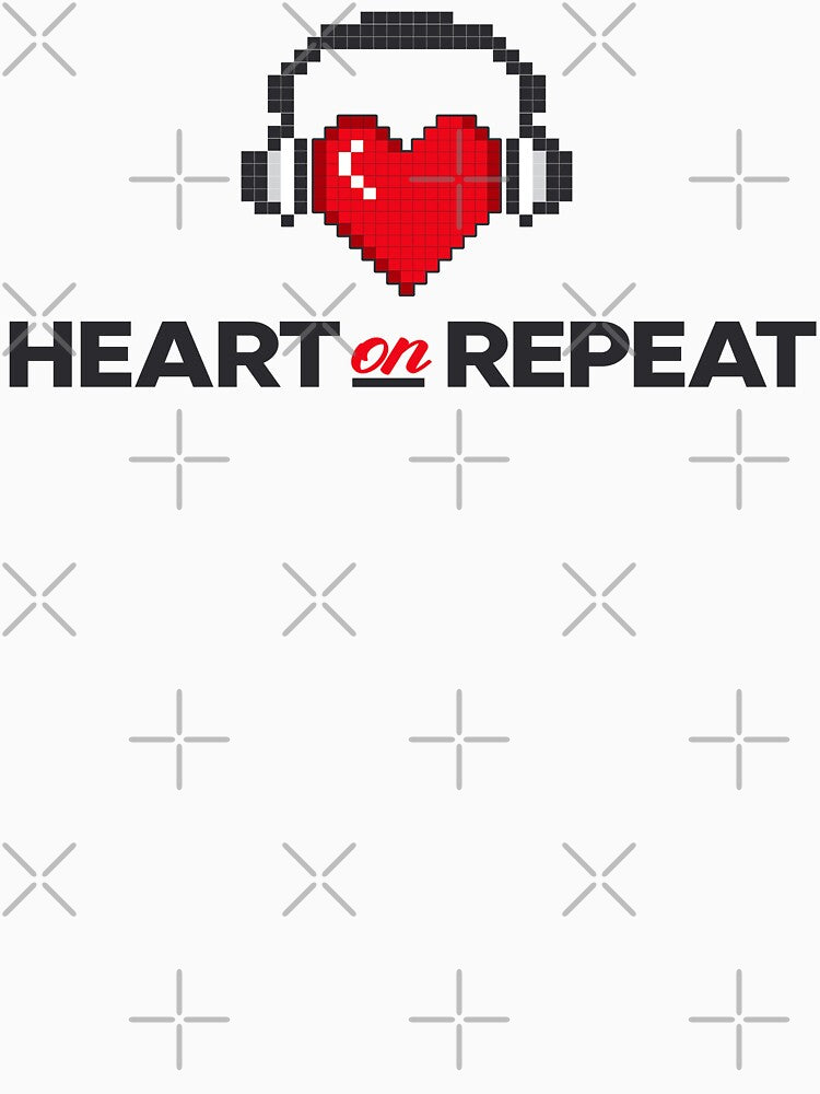 Heart On Repeat – Pixel Heart with Headphones Design by PixelGrafiks