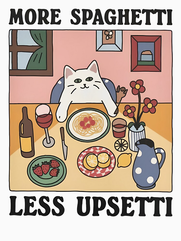 Cute Cat Art More Spaghetti Less Upsetti by janettavolkme