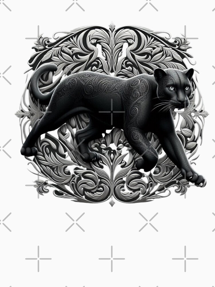Black Panther Embroidered Silver Floral by Siarverse