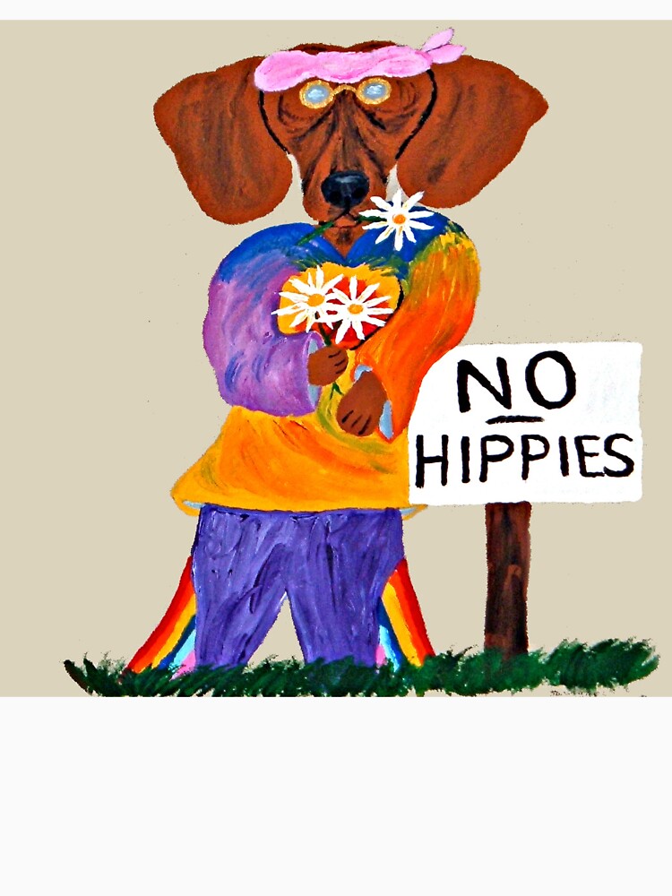 Dachshund Hippie with Sign by Squirreldumplings