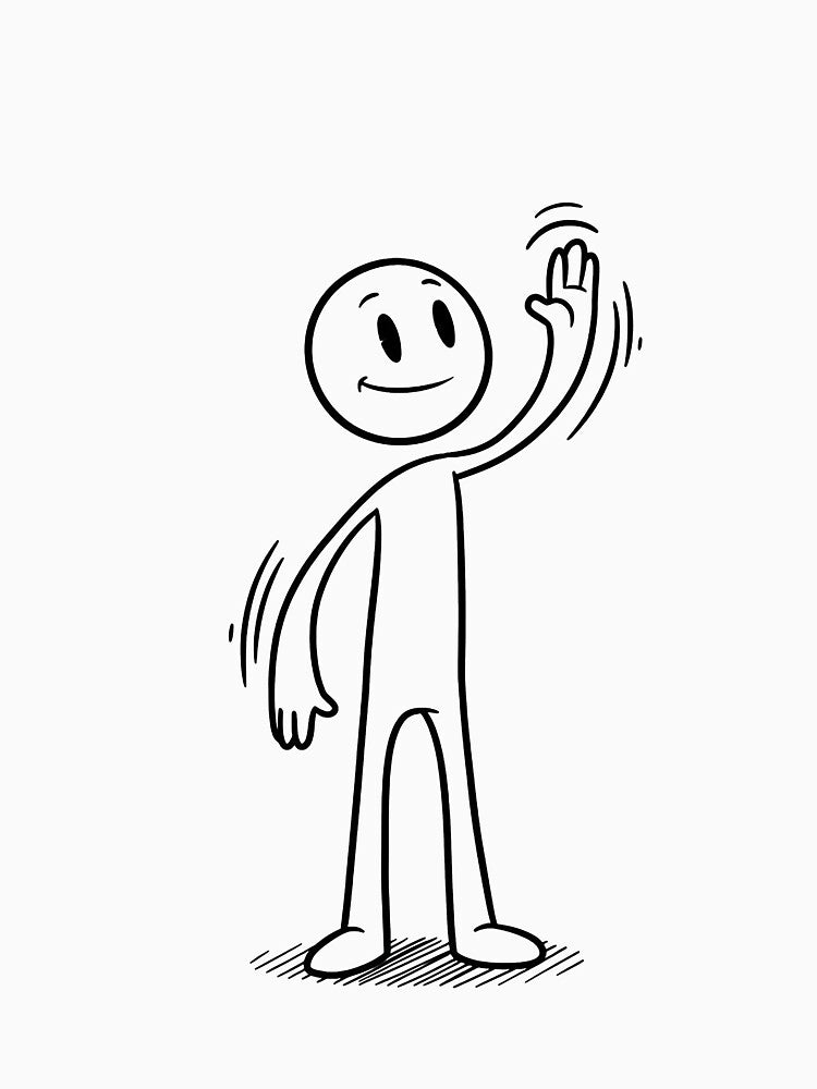 Friendly Stick Figure Waving – Minimal Line Art Illustration by Articooler