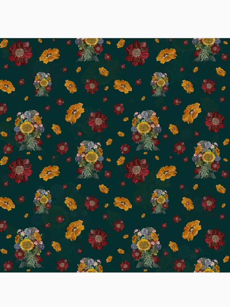 Bouquet flower seamless pattern on green background by Yana Mustafina | Boho Soulful Designs