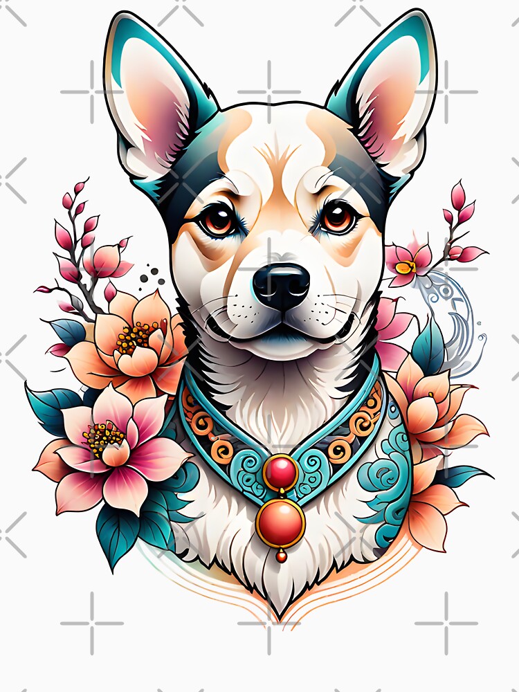 A cute dog with beautiful flowers in Chinese style by DADA635