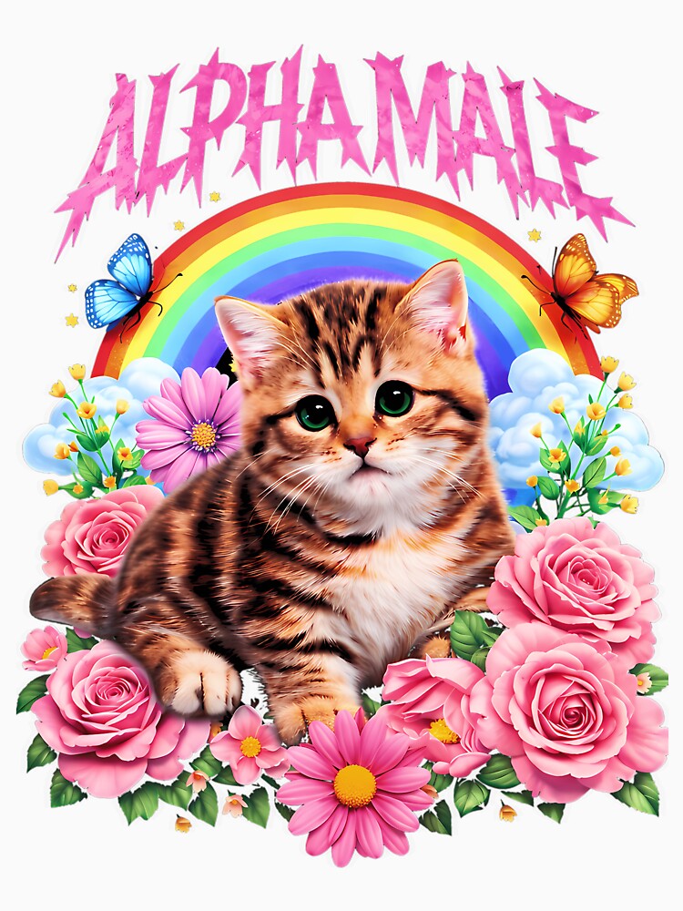 Alpha Male Funny Kitten Rainbow Floral by skshop8