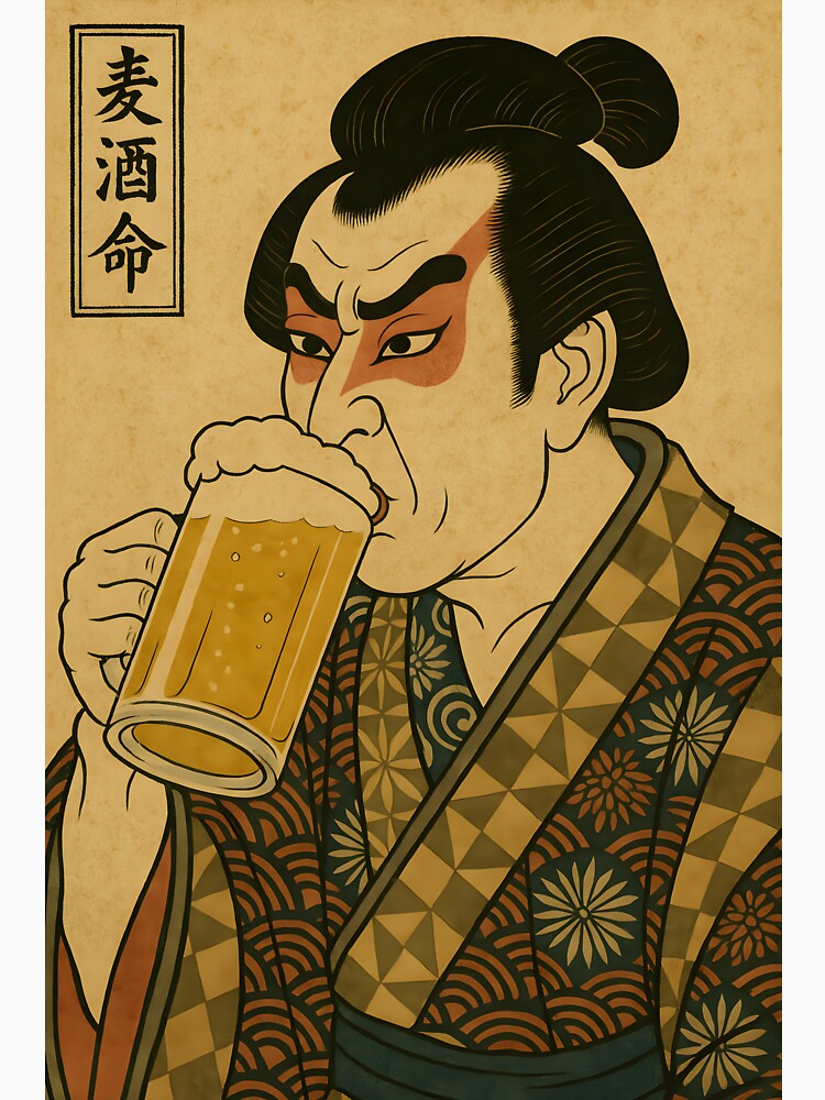 Kabuki Beer Lover: Ukiyo-e Actor's Thirsty Performance by neoUKIYOE