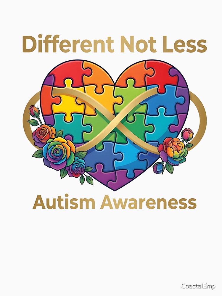 Different Not Less – Rainbow Puzzle Heart Autism Awareness Graphic by CoastalEmp