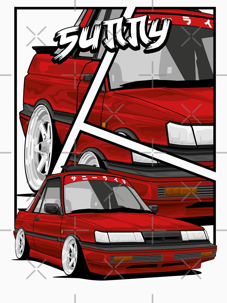 Nissan Sunny B12 Coupe stance static cartoon by Dygus.ART
