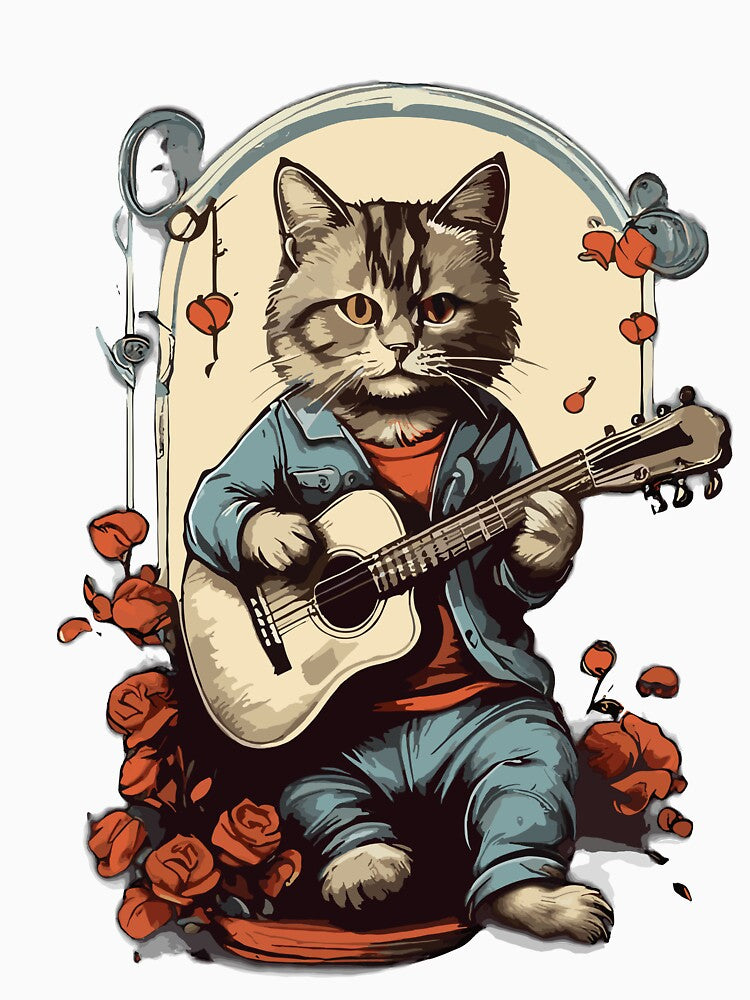 Cat playing a guitar vintage design by Mahamansour