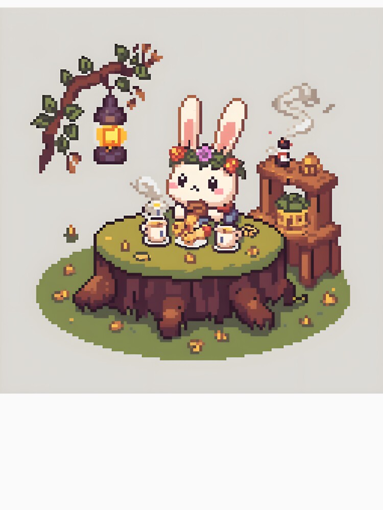 Chibi Bunny Tea Party - Cozy Pixel Art Print by ThePixelArchive