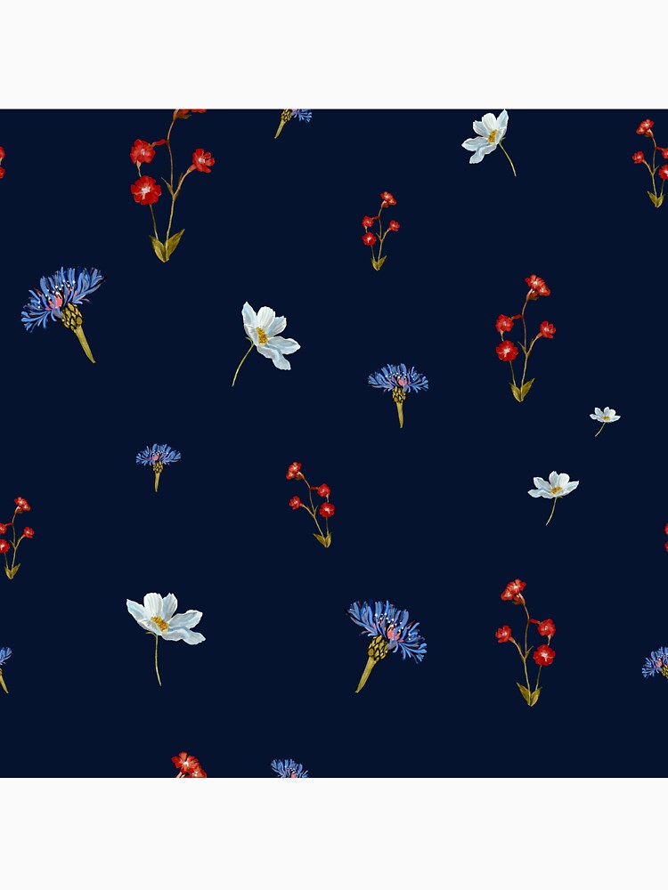 Flower blue red daisy seamless watercolor pattern blue by Yana Mustafina | Boho Soulful Designs