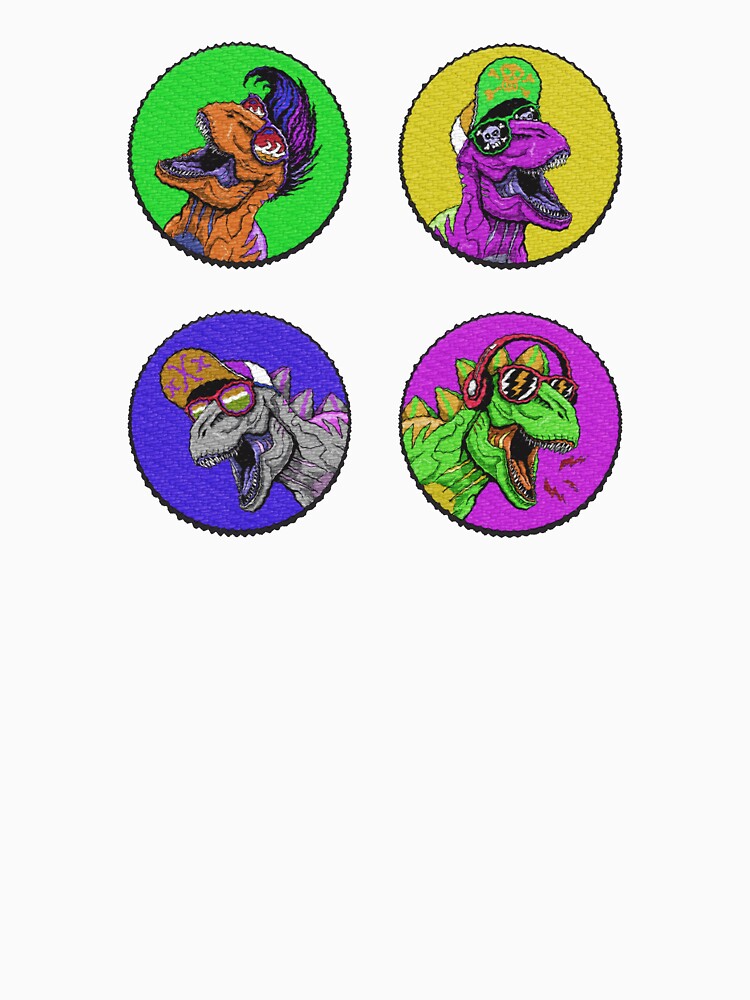 crazy cool pop art t rex dinosaurs - embroidery patches by hayrpictures