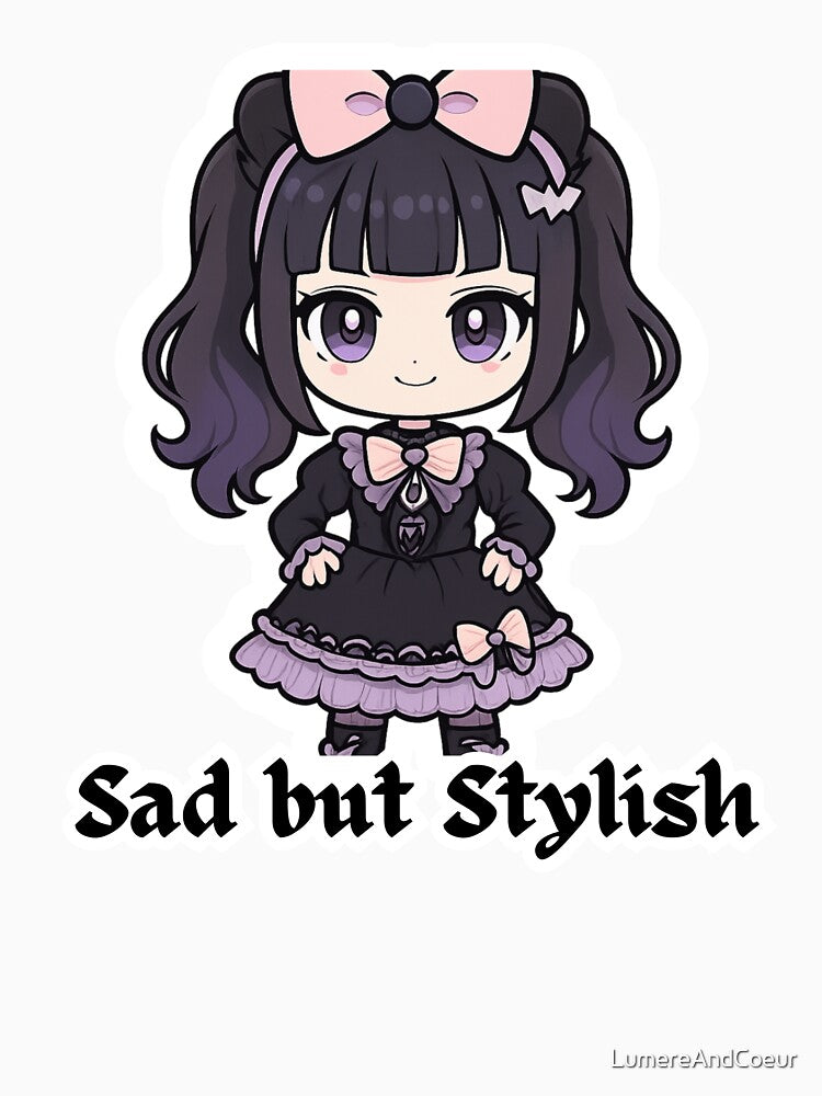 Sad but Stylish Cute Goth Girl Kawaii Dark Aesthetic Sticker by LumereAndCoeur