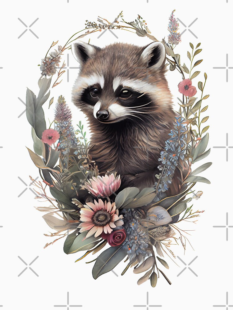 Cute Cottagecore Floral Raccoon Woodland Aesthetic by SpookshowDesign