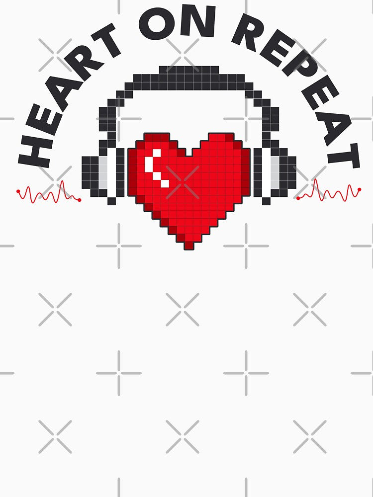Heart On Repeat – Pixel Heart with Headphones Art by PixelGrafiks