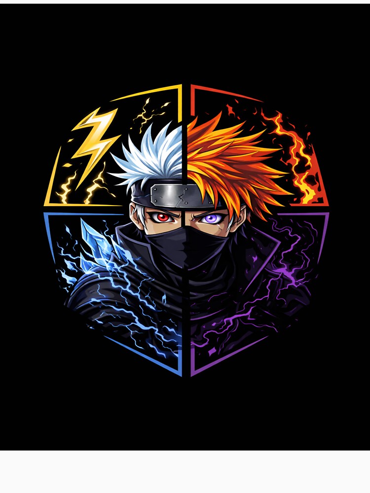 Elemental Ninja Anime Logo ⚡?❄️? | Minimal Anime Hoodie Design | 4 Power Fusion Aesthetic by SSVSTICKERS