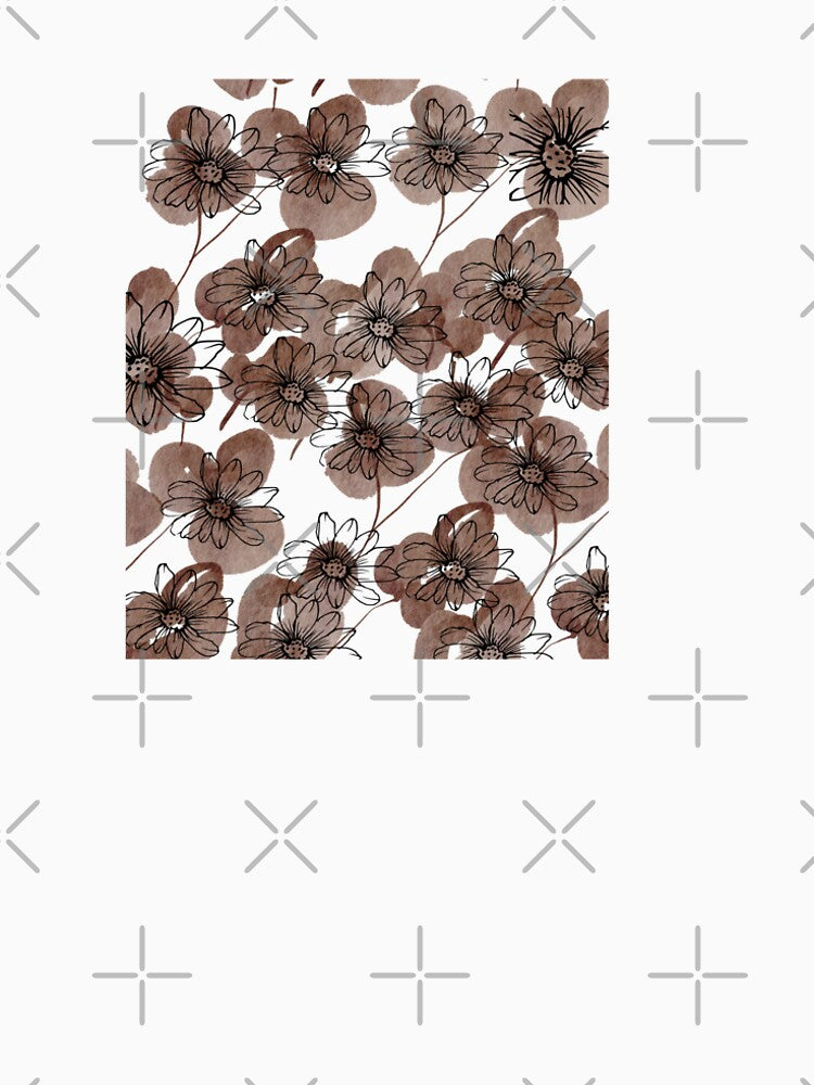 Seamless Brown Floral Watercolor Pattern (Minimal Line Art) by Bloomsia