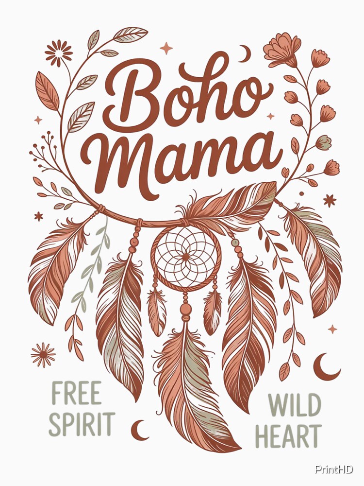 Boho Mama T-Shirt Free Spirit Wild Heart  Mothers Day Gift - Boho Mom Dreamcatcher Tee by PrintHD