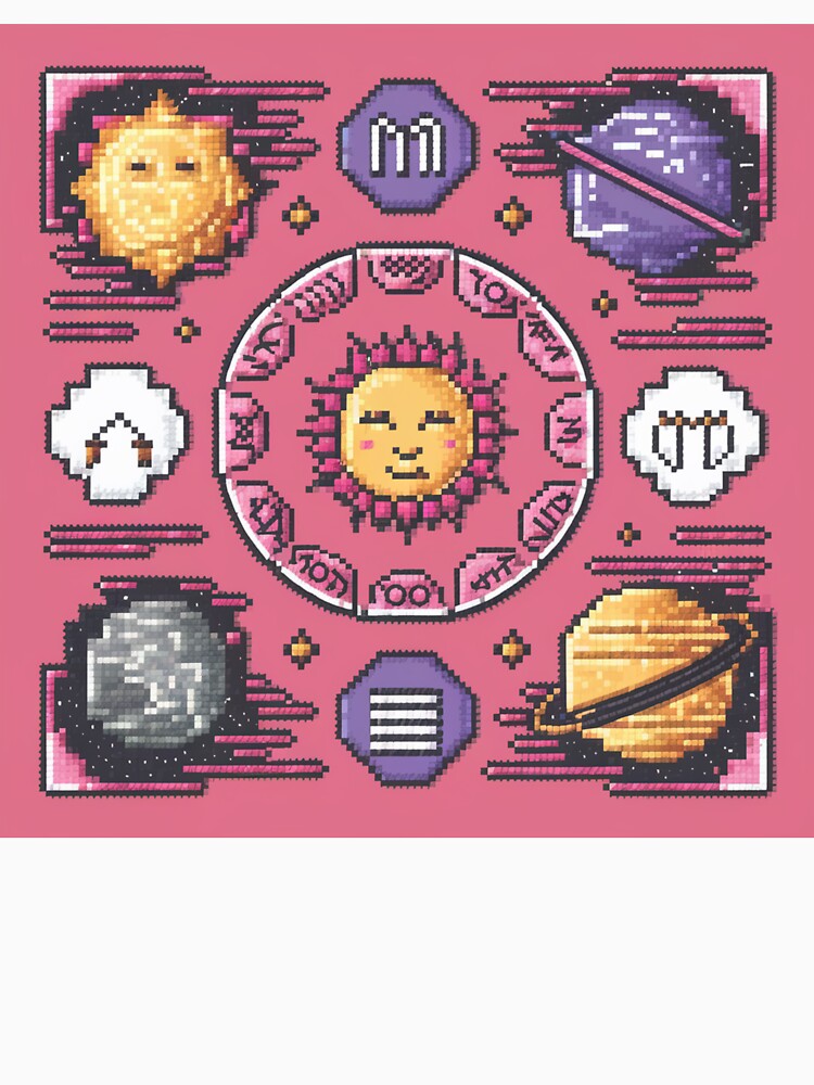 Pixel Art Rose and Astrology Design - Planets, Sun, Moon, and Stars for Clothing, Mugs, Accessories, and Stickers by AlanCStore