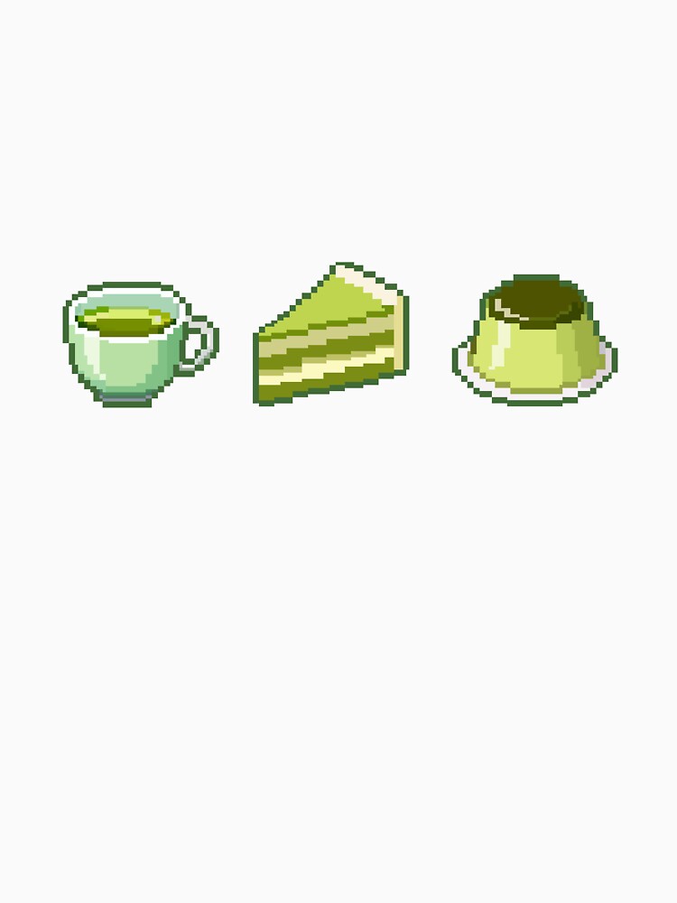 Cute Matcha Pixel Art Set – Green Tea, Cake & Pudding 8 Bit Illustration by Rizal Adittya