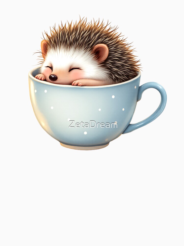 Cute Sleeping Hedgehog in Teacup by ZetaDream