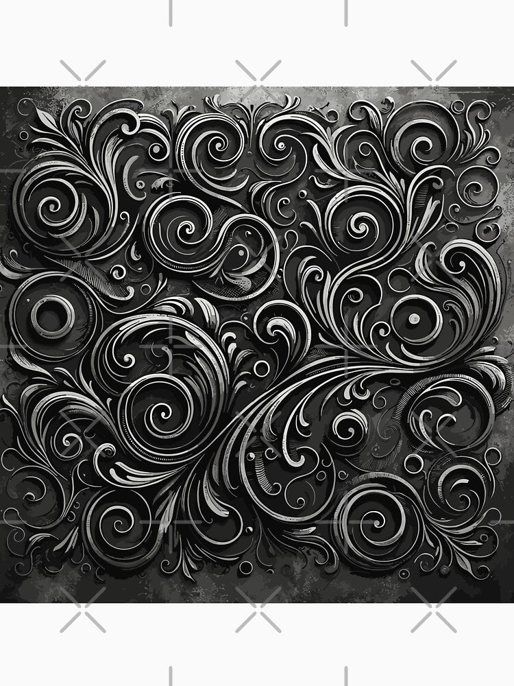 Dark Academia Scroll Pattern in Metallic Grunge Charcoal Grey by SamJanner