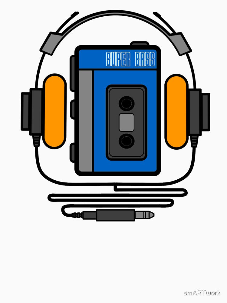 Retro 80s 90s walkman cassette tape player with headphones by smARTwork