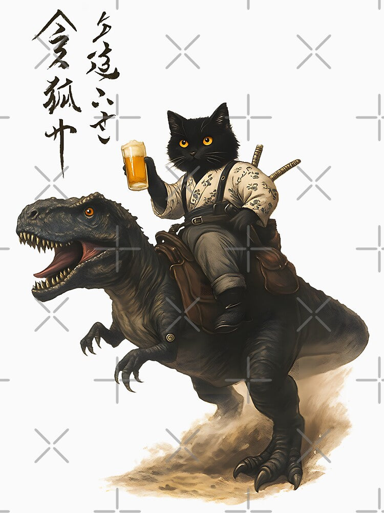 Samurai Cat Rides a Dino – Cheers to Chaos by Arcaucil