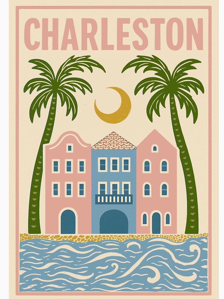 Charleston, SC vintage folk art poster by Spanish Castles