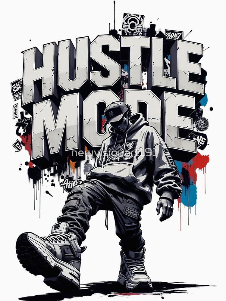 Urban Streetwear Character With Hustle Mode Text by newvisionart191