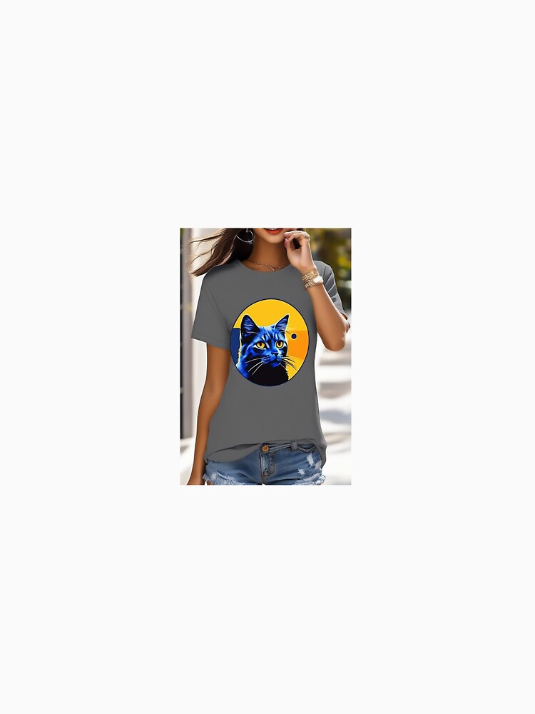 Women's Cat Letter Print Tee for Daily Delight by Chukszy1