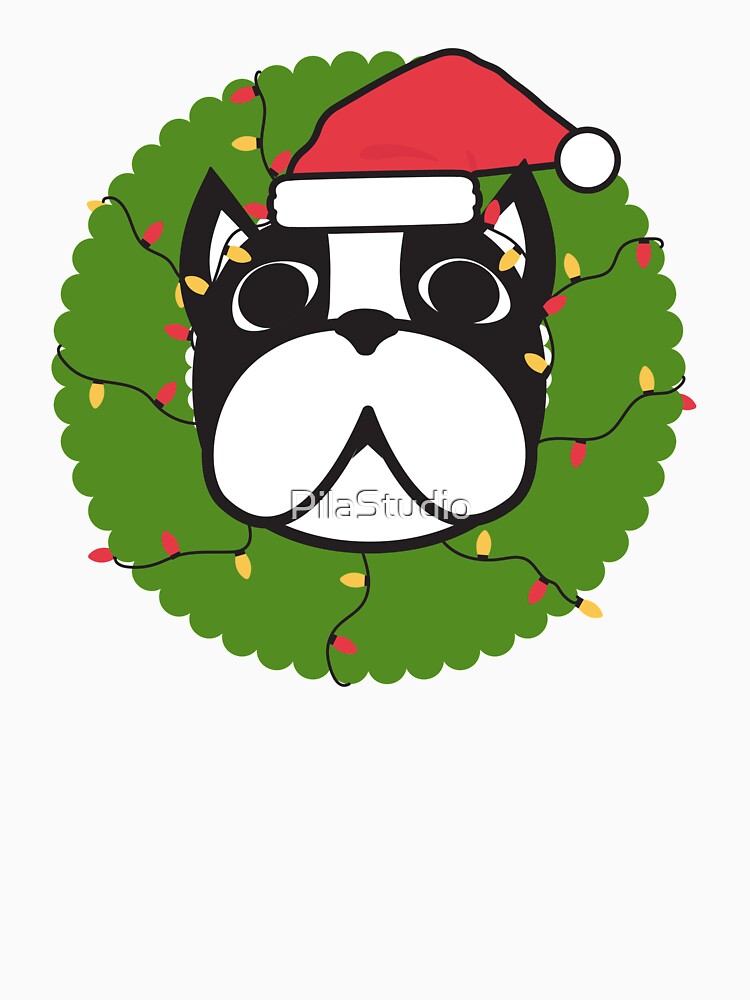 Cute Boston Terrier Merry Christmas Tree Funny Hello Winter Essential T-Shirt by PilaStudio
