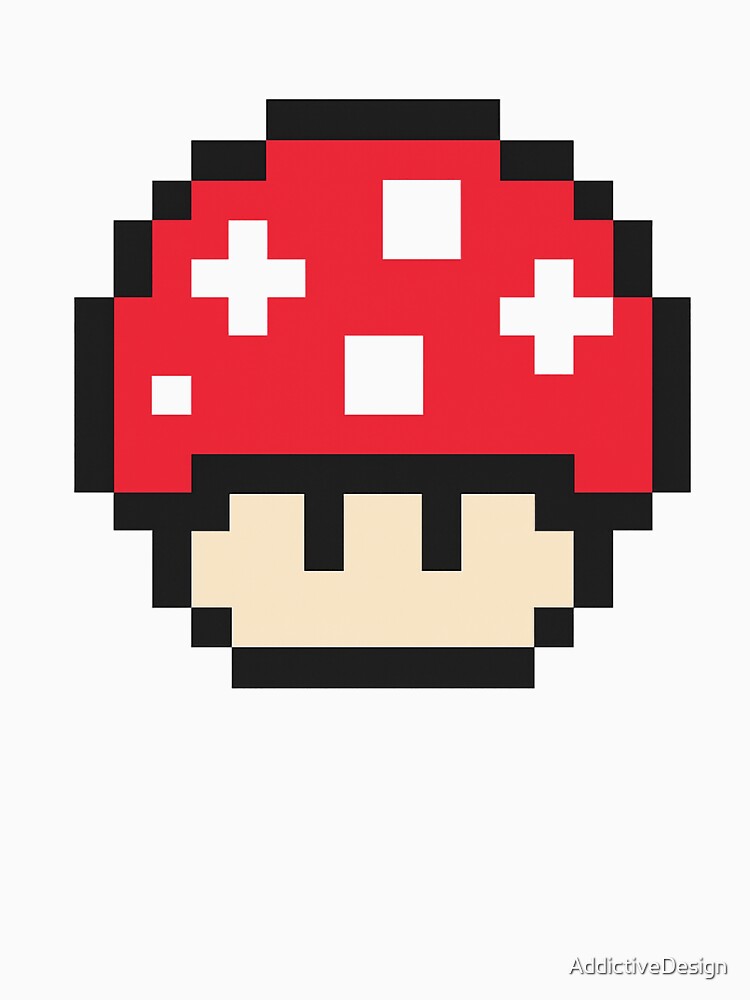 Pixel Red Mushroom – Retro 8-Bit Gaming Power-Up Design by AddictiveDesign