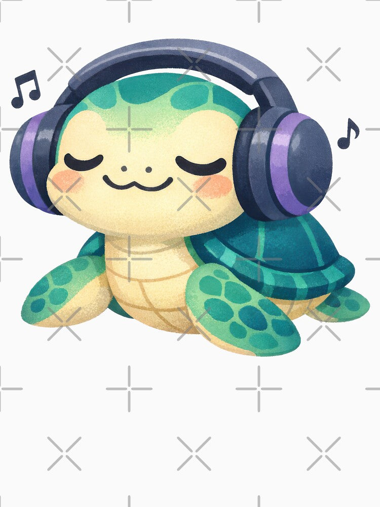 Music Lover Sea Turtle Wearing Oversized Headphones by zoughlal