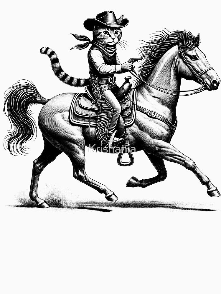 Vintage Cat Riding A Horse Funny Western Country by Kimberley King Art  King Art