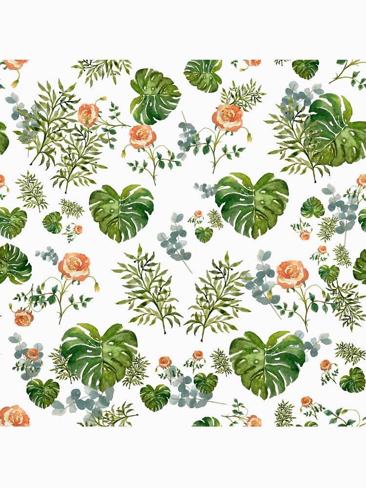 Rose flower palm leaf branch pattern watercolor by Yana Mustafina | Boho Soulful Designs