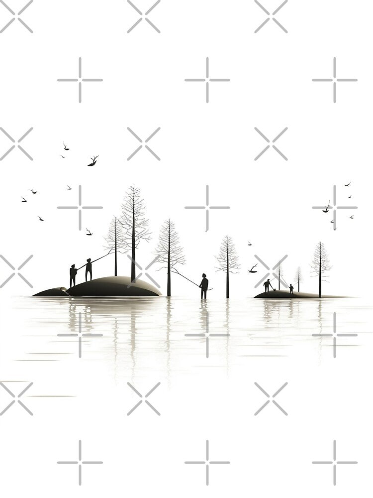 Minimalist abstract fishing digital art stick figures by Feluceo