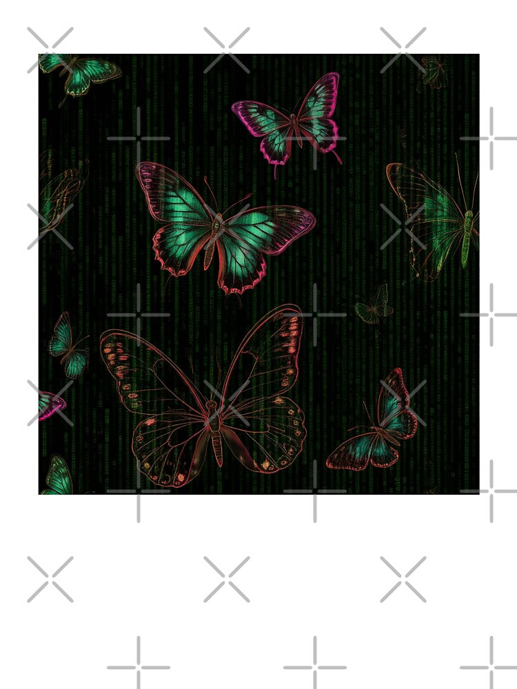 Techno Glam: Neon Butterflies & Matrix Code Fusion by SeanOsShirts