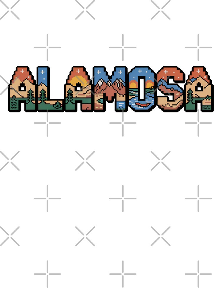 Alamosa Pixel Art Typography – Scenic 8-Bit Letters with Mountains, Pines & Sunset by CircinusStore