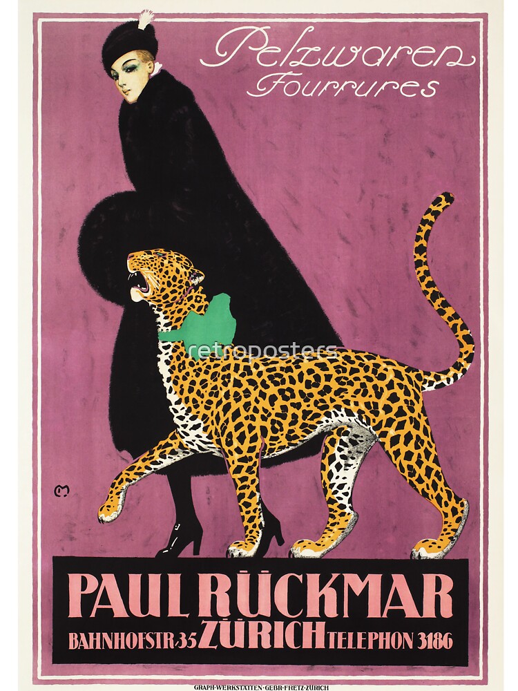 P. Ruckmar and Co Zurich 1910 by Carl Moos Woman Fashion Fur Clothing Advertisement by retroposters