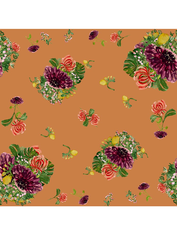 Dahlia palm flower pattern a watercolor orange by Yana Mustafina | Boho Soulful Designs