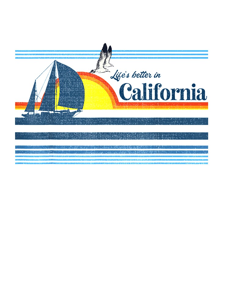 California beach Retro 70s 80s 90s Sailing Boat Sunset Surf by qrduubp320