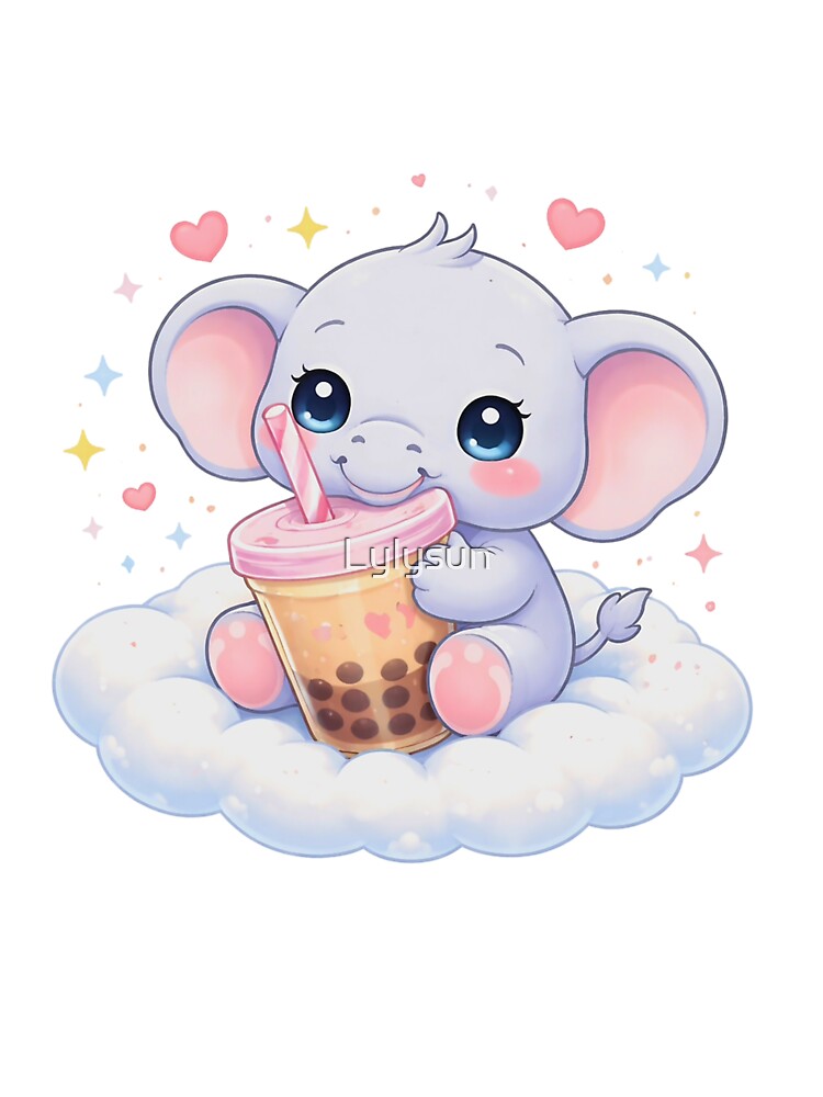 Kawaii elephant with Bubble Tea -Cute Anime Style. by Lylysun