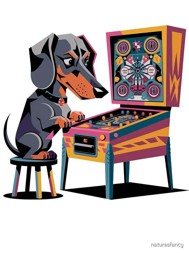 Funny Dachshund Dog Playing Pinball Retro Graffiti by Nature's Fancy