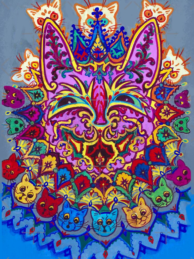 Psychedelic cat painting, Louis Wain art print, Eccentric wall art, Outsider art, Naive art, Art brut, Colorful funky decor, Animal folk art | Psychedelic Cat Louis Wain by TeeARTHY