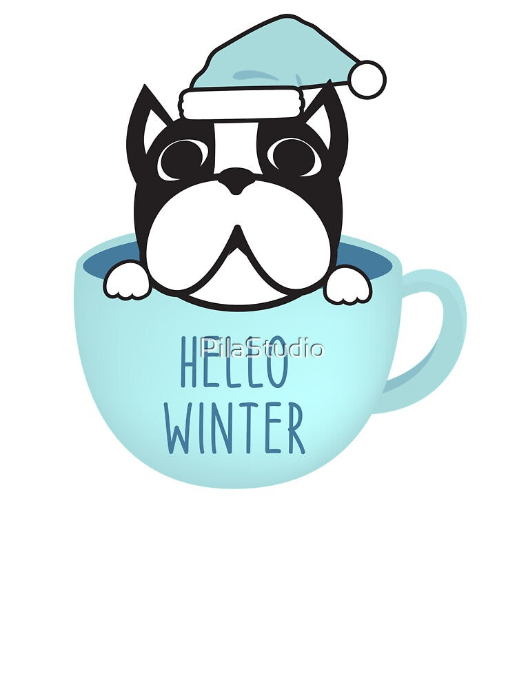 Cute Boston Terrier Merry Christmas Funny Hello Winter Essential T-Shirt by PilaStudio